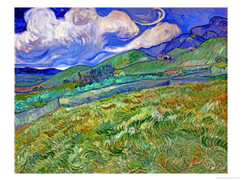 Wheatfield and Mountains - Vincent Van Gogh Paintings
